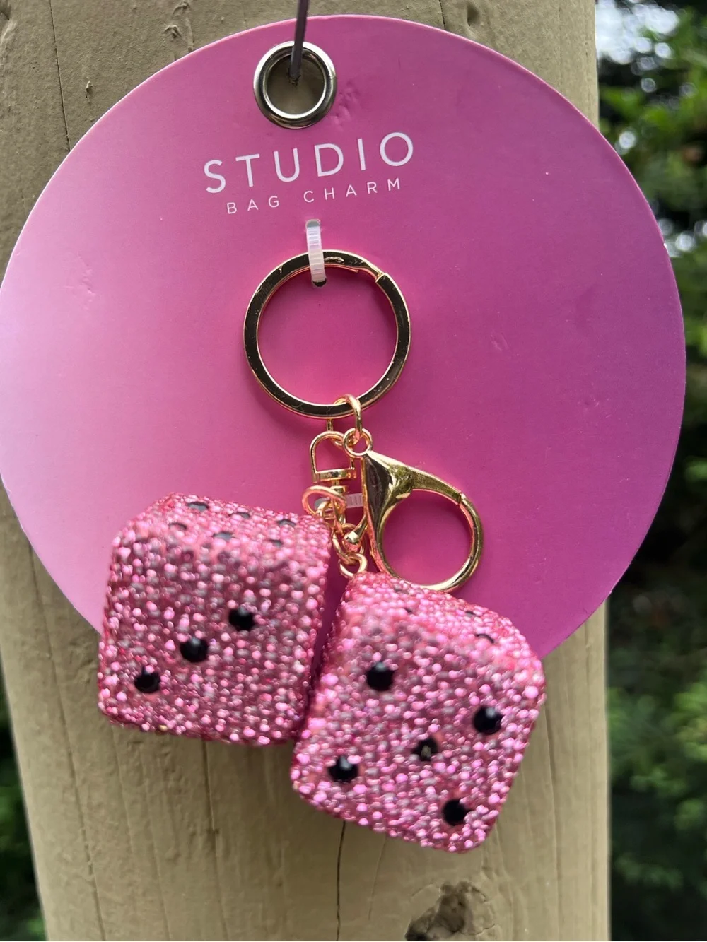 PINK BLING DICE Bag Charm Keychain